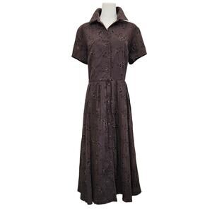 K Studio Co Vintage 90s Cottage Western Prairie Brown Embroidered Midi Dress L